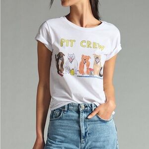 Unfortunate Portrait Pit Crew Anthropologie White Graphic Tee with Dog Print L